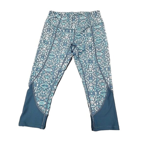 Apana Leggings Capri Green Geometric Print Mid-Rise Women's Small - Picture 1 of 7